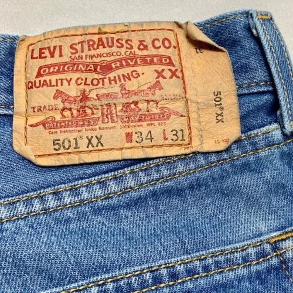 Vintage Levi’s 501XX Blank Tab Jeans Men's 34x31Blue Hemmed 30